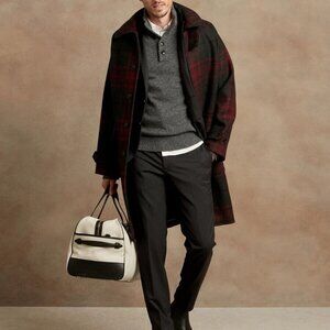 Banana Republic Oversized Italian Plaid Balmaccan Coat size Men's XXL